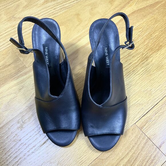 Nine West Heels Leather Peep Toe Slingback Black Morenzo (9) - Picture 2 of 8